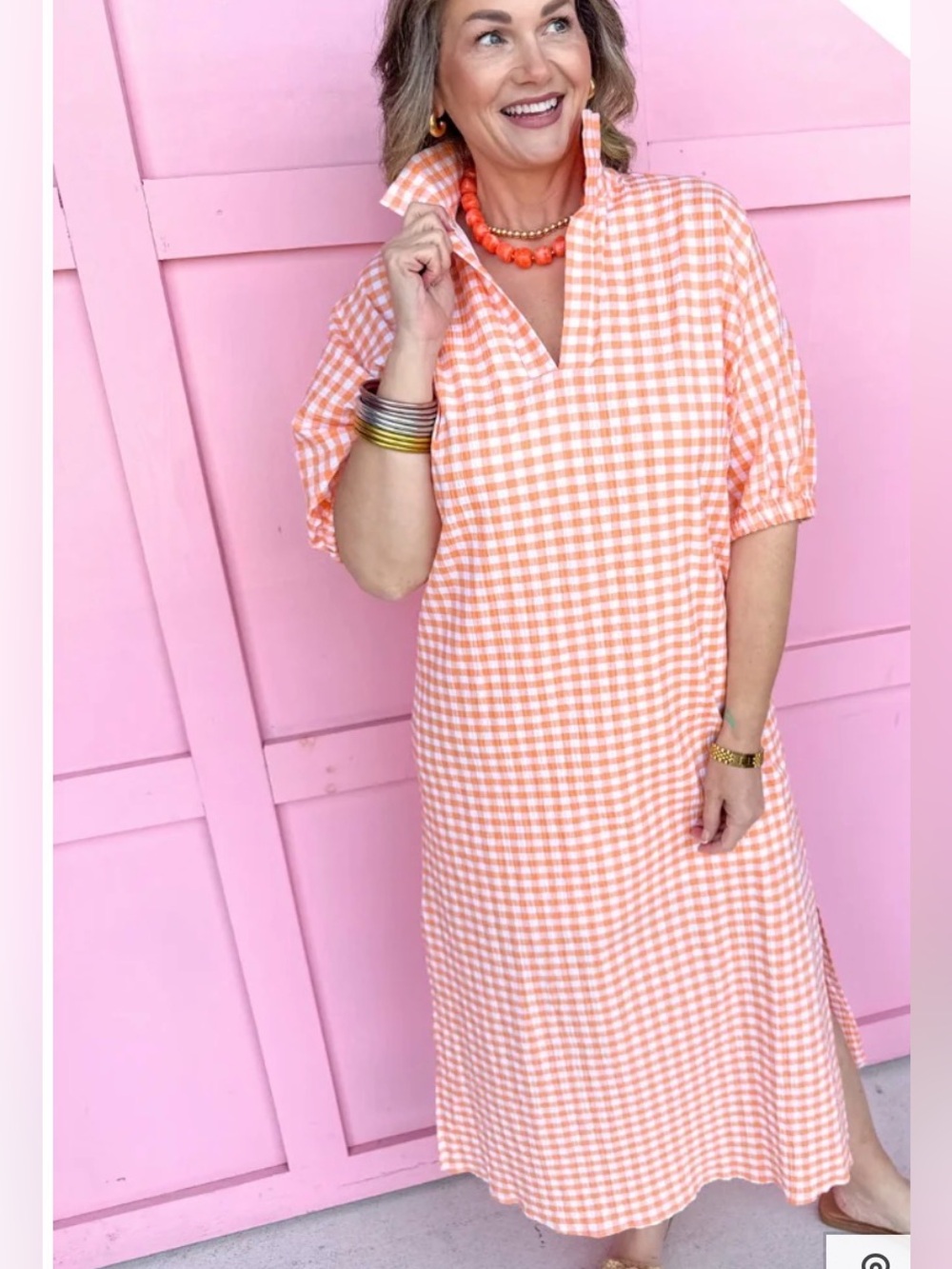 NWT 2X ADRIENNE Blakey Seersucker gingham Midi dress Orange White